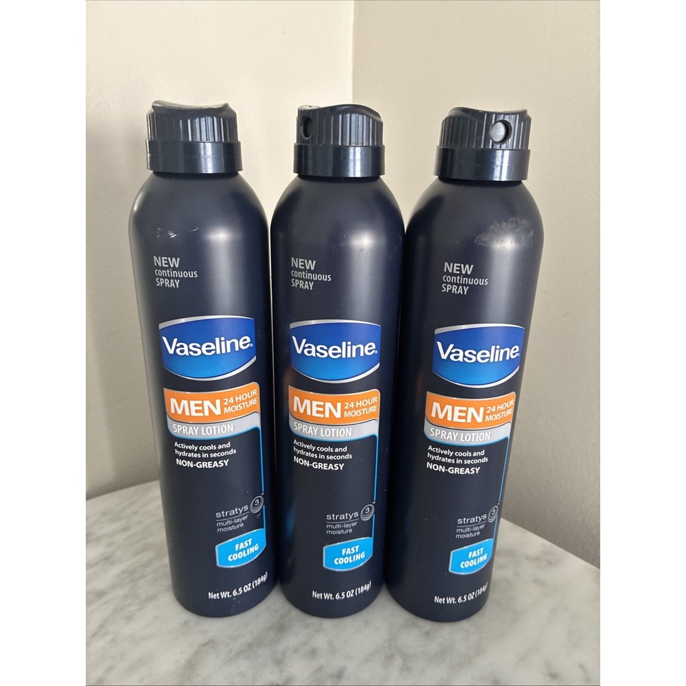 Lot of 3 Vaseline For Men Spray Lotion Moisture Fast Absorbing 6.5 oz Cooling